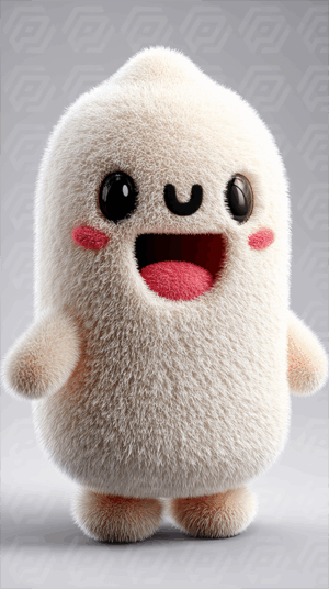 Adorable Fuzzy Character With Happy Face and Blush Cheeks