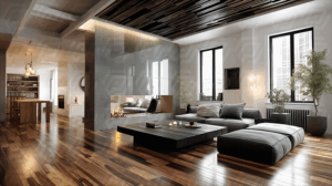 Bright Contemporary Living Room With Wood Accents And Fireplace