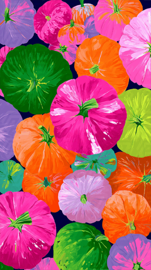 Neon Pumpkins In Bright Artistic Display On Dark Background