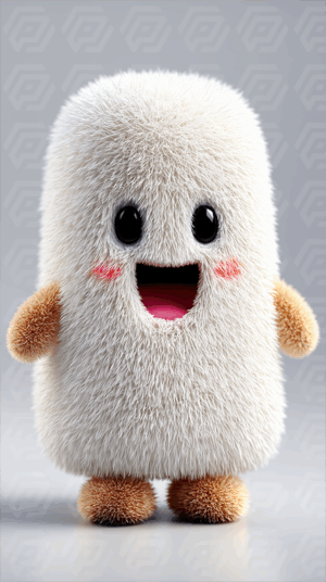 Cute Fluffy Square Character With Bright Smile