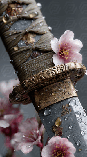 Decorative Katana with Golden Engravings and Pink Sakura