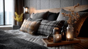 Cozy Bedroom Tray with Candles and Dried Flowers