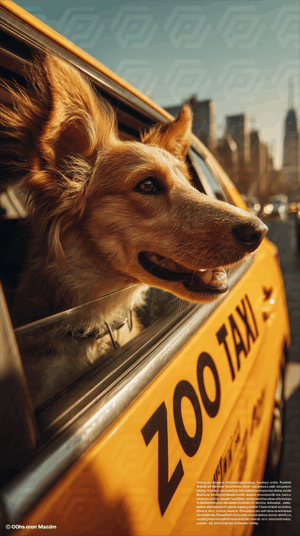 Happy Dog Enjoying Taxi Ride Through City