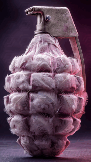 Feathered Hand Grenade with Soft White and Pink Texture