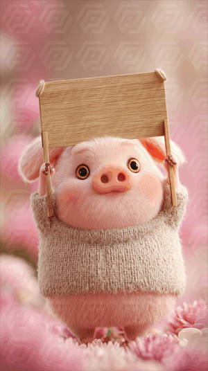 Adorable Piglet In Sweater Holding Blank Wooden Sign