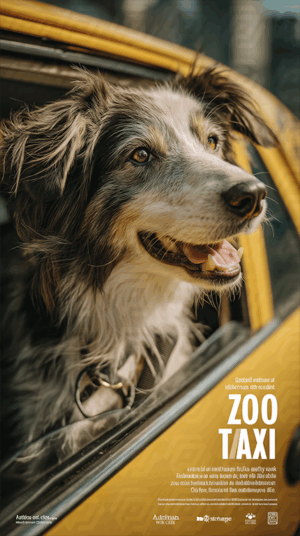 Smiling Dog Enjoying a Taxi Ride Through the City Streets