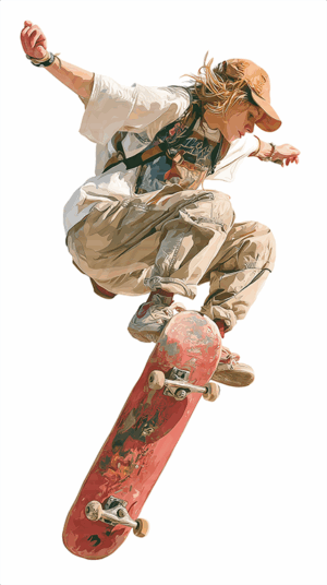 Young Skater Performing Trick in Baggy Outfit