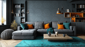 Contemporary Grey Sectional Sofa with Colorful Cushions