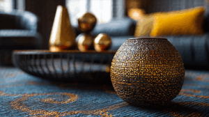 Metallic Textured Vase in Modern Luxury Living Room