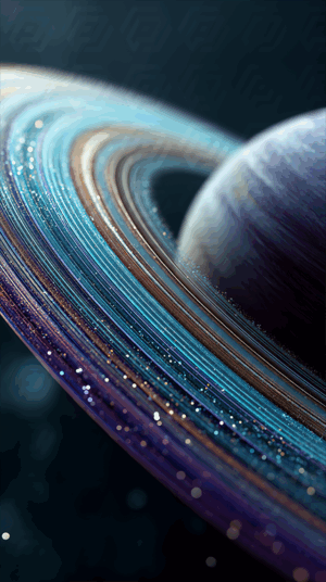 Iridescent Blue Rings of a Mystical Planet