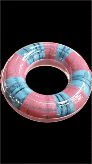 Plaid Pattern Inflatable Ring In Red And Blue On Black Background
