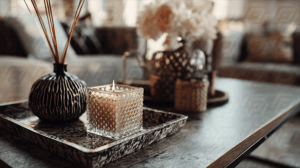 Elegant Candle and Reed Diffuser on Decorative Tray