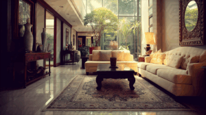 Sunlit Modern Living Room With Indoor Plants