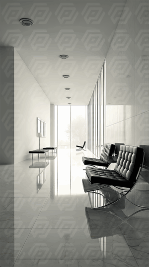 Modern Minimalist Lounge Interior With Black Leather Chairs