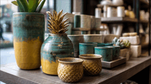 Colorful Ceramic Planters and Decorative Vases in a Modern Shop Display