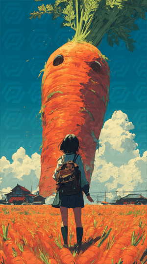 Fantasy Landscape With Enormous Carrot And Schoolgirl