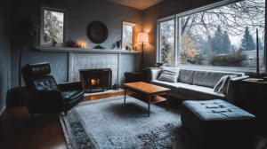 Cozy Modern Living Room With Fireplace And Large Window