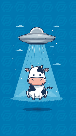 Cute Cartoon Cow Being Abducted By UFO At Night