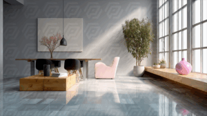 Bright Minimalist Room With Pink Chair and Indoor Plants