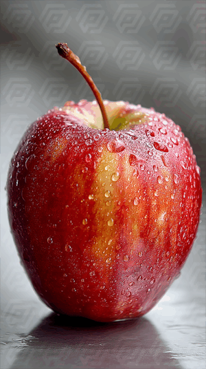 Red Apple with Water Droplets on White Background