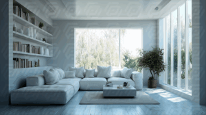 Minimalist Modern Living Room With White Sofa and Large Windows