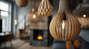 Contemporary Wooden Pendant Lights in Cozy Living Room