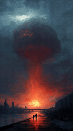 Two Figures Walking Toward a Blazing Apocalyptic Horizon