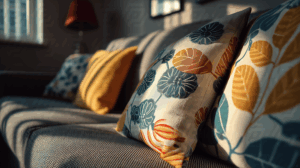 Cozy Sofa With Patterned Throw Pillows in Natural Light