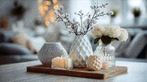 White Ceramic Vase Arrangement with Candle Light
