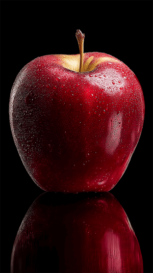 Shiny Red Apple With Reflection On Black Background