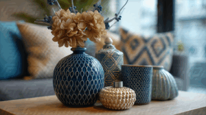 Blue Ceramic Decor Collection on Table