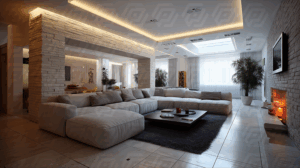 Stylish Living Room With Textured Walls and Ambient Lighting