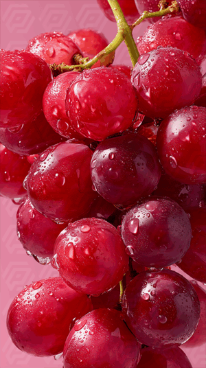 Fresh Red Grapes with Water Droplets and Vibrant Pink Background