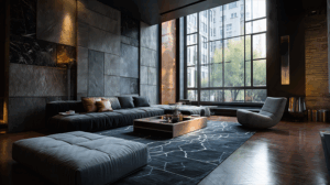Modern Dark Living Room With Urban View