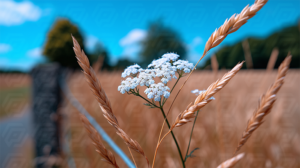Wildflowers Blooming Along a Rustic Wheat Field