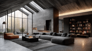 Chic Urban Penthouse Living Room With Slanted Skylight