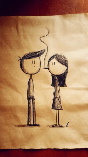 Vintage Stick Figure Couple With Cigarette