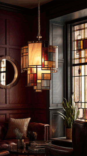 Elegant Art Deco Pendant Light in Rich Vintage Lounge