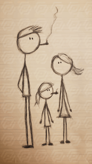 Stick Figure Family Sketch With Cigarettes