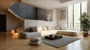 Soft Neutral Living Room With Zen Minimalist Design