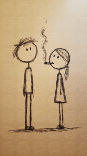 Cute Stick Figure Couple Sketch With Cigarette