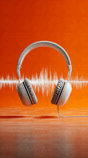 White Headphones With Audio Wave On Bright Orange Background