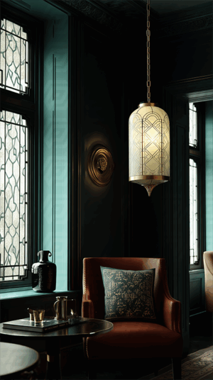 Elegant Vintage Lounge Interior With Pendant Light And Leather Chair