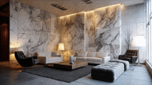 Luxury Marble Living Room With Elegant Lighting And Minimalist Decor
