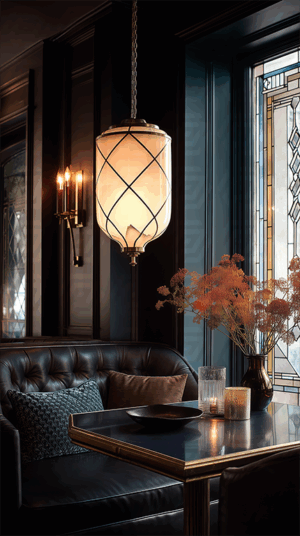 Luxurious Lounge Corner With Pendant Light And Floral Arrangement