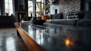 Contemporary Living Room With Fireplace and Rustic Decor