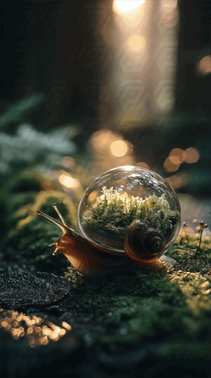 Snail with a Lush Forest Enclosed in a Glass Shell