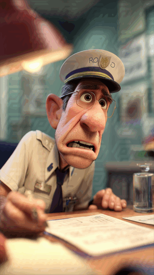 Animated Police Officer Character With Concerned Expression