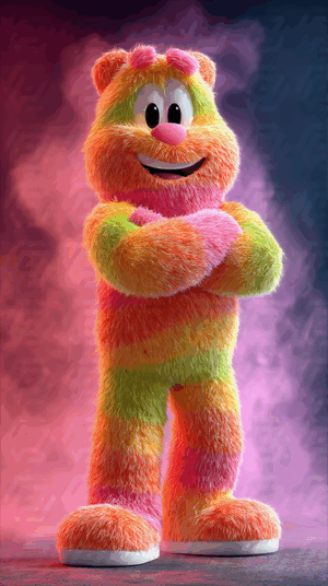 Colorful Furry Cartoon Bear With Bright Rainbow Stripes