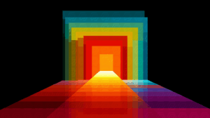 Abstract Tunnel of Overlapping Colorful Rectangles with Glowing Path